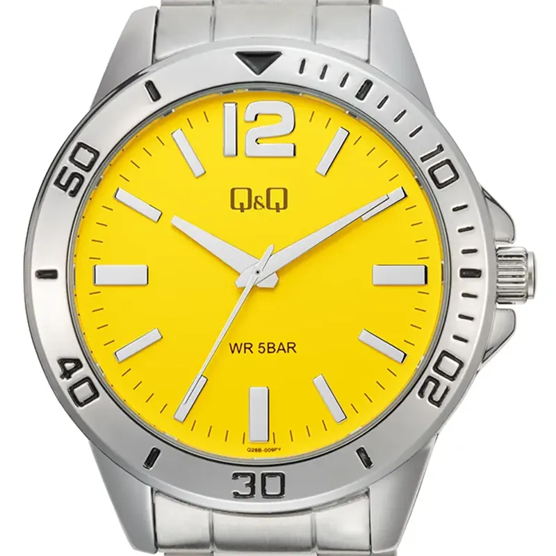 Q&Q Yellow 44mm Dial Silver-tone Men's Watch- Q28B-009PY
